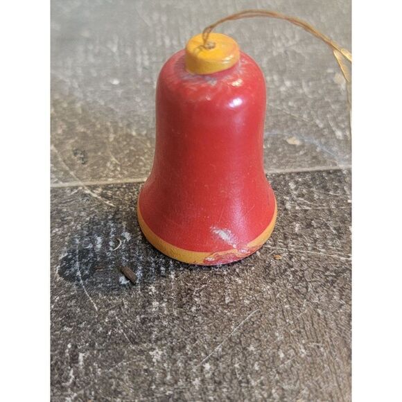 Vintage wooden Red Bell mistletoe ornament Xmas decor - Picture 3 of 4